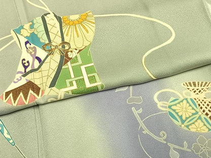 平和屋着物●訪問着　駒刺繍　誰が袖花文　暈し染め　金彩　正絹　逸品　AABJ4102fy