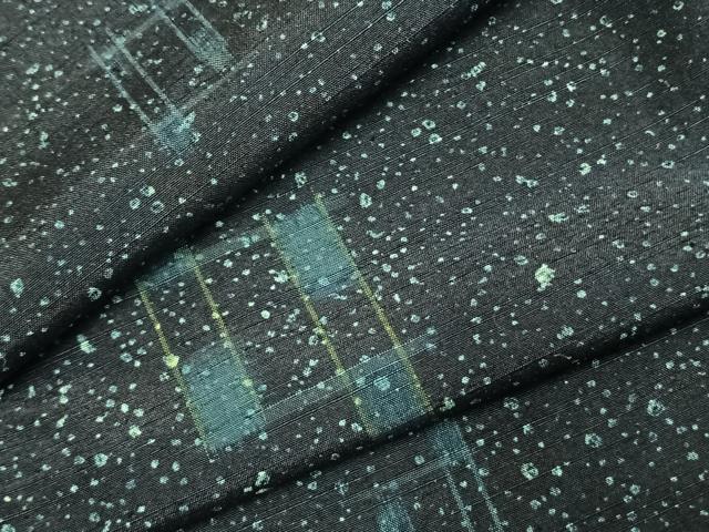 平和屋着物●上質な紬　藍　幾何学文様　正絹　逸品　AABJ4104fy