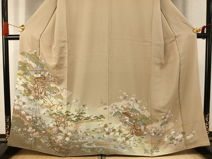 平和屋着物●豪華色留袖　松竹梅　御所車花鳥文　金彩　正絹　逸品　AABJ4107fy