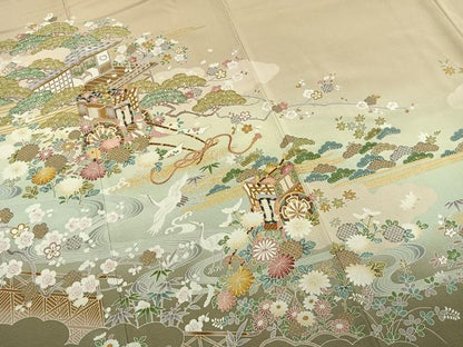 平和屋着物●豪華色留袖　松竹梅　御所車花鳥文　金彩　正絹　逸品　AABJ4107fy