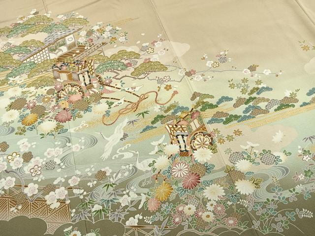 平和屋着物●豪華色留袖　松竹梅　御所車花鳥文　金彩　正絹　逸品　AABJ4107fy