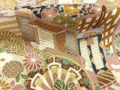 平和屋着物●豪華色留袖　松竹梅　御所車花鳥文　金彩　正絹　逸品　AABJ4107fy