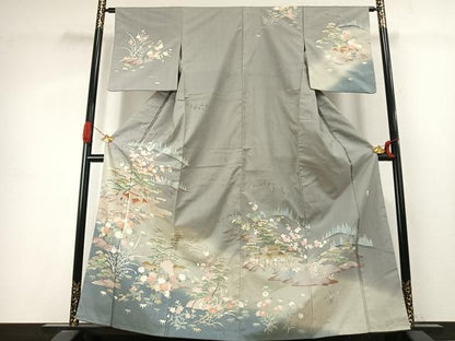 平和屋着物●訪問着　紬地　作家物　松竹梅　風景文　暈し染め　正絹　逸品　AABJ4110fy