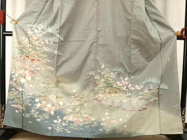平和屋着物●訪問着　紬地　作家物　松竹梅　風景文　暈し染め　正絹　逸品　AABJ4110fy