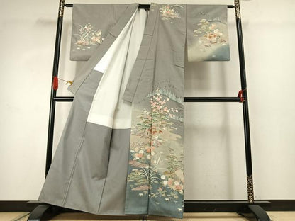 平和屋着物●訪問着　紬地　作家物　松竹梅　風景文　暈し染め　正絹　逸品　AABJ4110fy