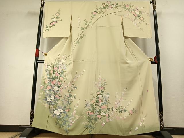 平和屋着物●十日町友禅作家　一梗　訪問着　枝花文　暈し染め　正絹　逸品　AABJ4111fy