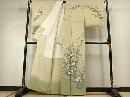 平和屋着物●十日町友禅作家　一梗　訪問着　枝花文　暈し染め　正絹　逸品　AABJ4111fy