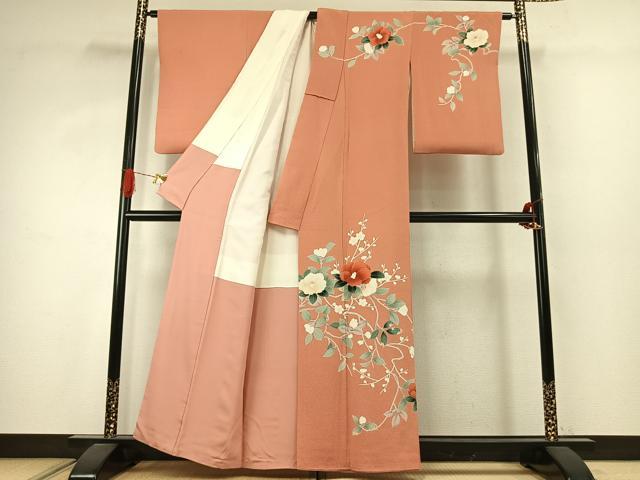 平和屋着物●訪問着　友禅　作家物　枝花文　鬼しぼ縮緬　正絹　逸品　AABJ4112fy