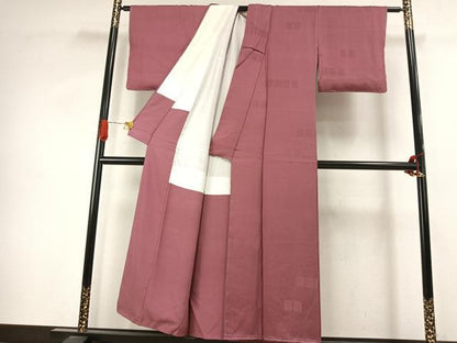 平和屋着物●上質な色無地　色紙花地紋　長春色　正絹　逸品　未使用　AABJ4113fy