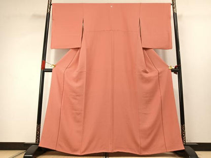 平和屋着物●ファッションデザイナー 花井幸子　色無地　珊瑚朱色　正絹　逸品　未使用　AABJ4114fy