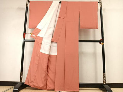 平和屋着物●ファッションデザイナー 花井幸子　色無地　珊瑚朱色　正絹　逸品　未使用　AABJ4114fy