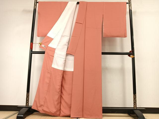 平和屋着物●ファッションデザイナー 花井幸子　色無地　珊瑚朱色　正絹　逸品　未使用　AABJ4114fy