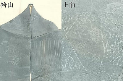 平和屋着物●上質な色無地　人物花鳥地紋　秘色色　正絹　逸品　AABJ4115fy