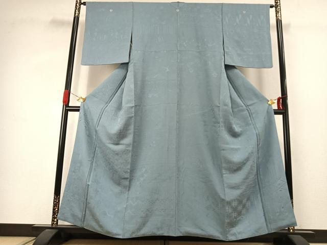 平和屋着物●上質な色無地　人物花鳥地紋　秘色色　正絹　逸品　AABJ4115fy