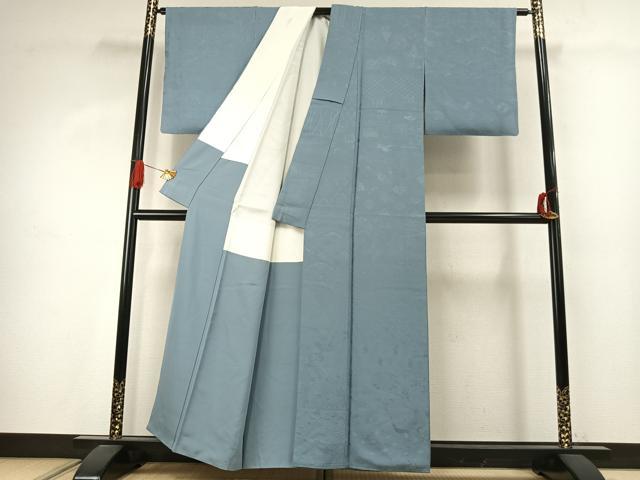 平和屋着物●上質な色無地　人物花鳥地紋　秘色色　正絹　逸品　AABJ4115fy