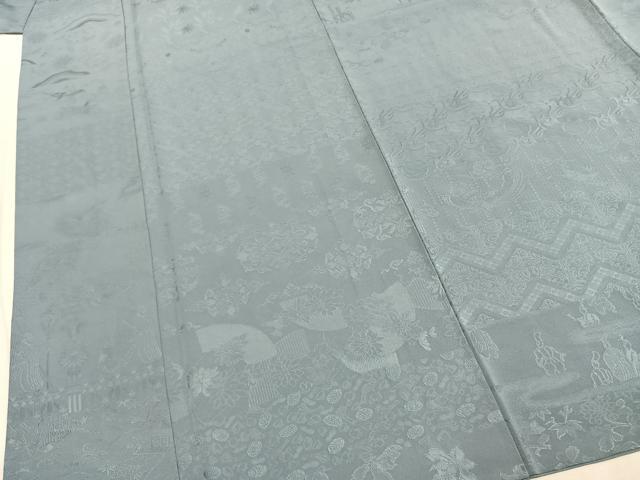 平和屋着物●上質な色無地　人物花鳥地紋　秘色色　正絹　逸品　AABJ4115fy