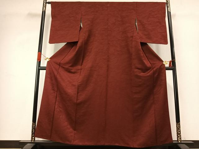 平和屋着物●上質な色無地　墨流し地紋　海老茶色　正絹　逸品　AABJ4116fy