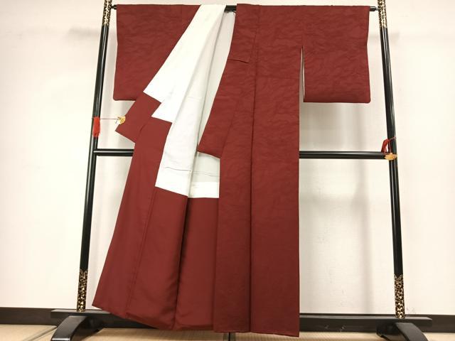平和屋着物●上質な色無地　墨流し地紋　海老茶色　正絹　逸品　AABJ4116fy