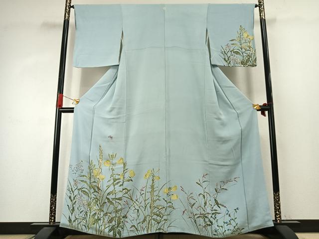 平和屋着物●訪問着　型染め　花蝶文　鬼しぼ縮緬　やまと誂製　正絹　逸品　AABJ4121fy