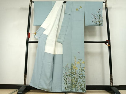 平和屋着物●訪問着　型染め　花蝶文　鬼しぼ縮緬　やまと誂製　正絹　逸品　AABJ4121fy