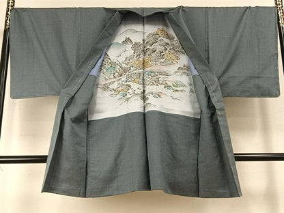 平和屋着物●男性　お召　アンサンブル　100亀甲　総詰め　正絹　逸品　AABJ4122fy
