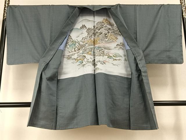 平和屋着物●男性　お召　アンサンブル　100亀甲　総詰め　正絹　逸品　AABJ4122fy