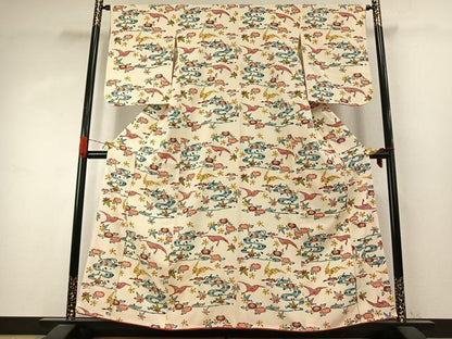 平和屋着物●上質な小紋　型染め　花鳥文　正絹　逸品　AABJ4123fy