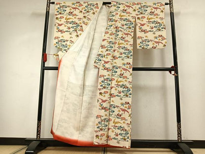 平和屋着物●上質な小紋　型染め　花鳥文　正絹　逸品　AABJ4123fy