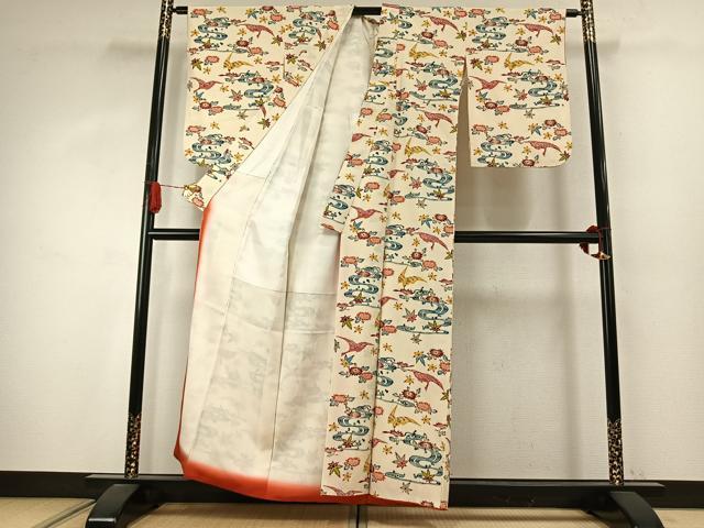 平和屋着物●上質な小紋　型染め　花鳥文　正絹　逸品　AABJ4123fy