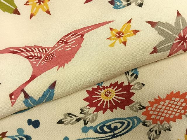 平和屋着物●上質な小紋　型染め　花鳥文　正絹　逸品　AABJ4123fy