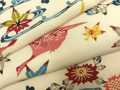 平和屋着物●上質な小紋　型染め　花鳥文　正絹　逸品　AABJ4123fy