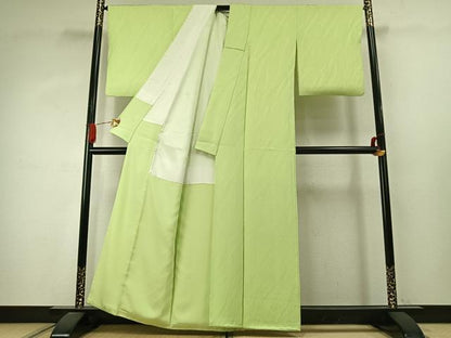 平和屋着物●上質な色無地　よろけ縞地紋　若菜色　正絹　逸品　AABJ4125fy