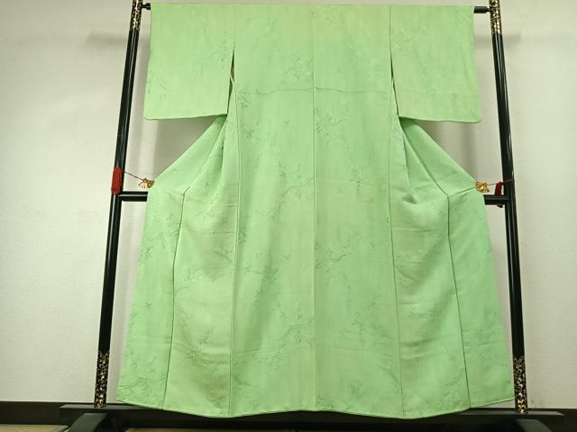 平和屋着物●上質な色無地　草葉地紋　若葉色　正絹　逸品　AABJ4126fy