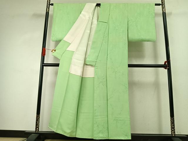 平和屋着物●上質な色無地　草葉地紋　若葉色　正絹　逸品　AABJ4126fy