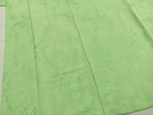 平和屋着物●上質な色無地　草葉地紋　若葉色　正絹　逸品　AABJ4126fy