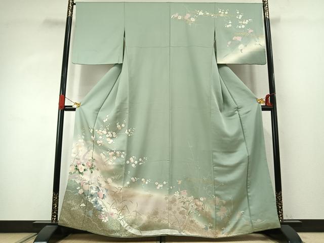 平和屋着物●訪問着　草花文　暈し染め　金彩　正絹　逸品　AABJ4127fy