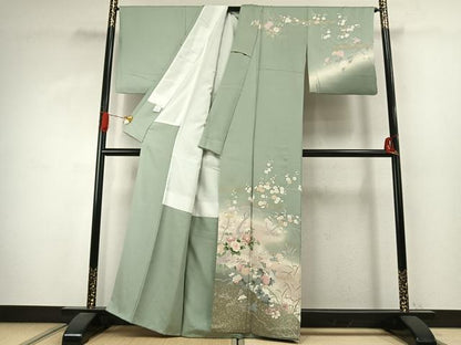 平和屋着物●訪問着　草花文　暈し染め　金彩　正絹　逸品　AABJ4127fy