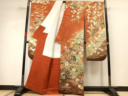 平和屋着物●豪華振袖　駒刺繍　花鳥文　暈し染め　金彩　正絹　逸品　AABJ4130fy