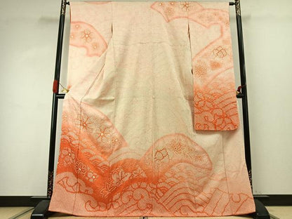 平和屋着物●豪華振袖　総絞り　舞花文　暈し染め　正絹　逸品　AABJ4131fy