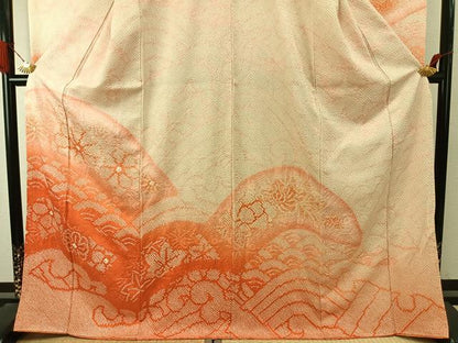 平和屋着物●豪華振袖　総絞り　舞花文　暈し染め　正絹　逸品　AABJ4131fy