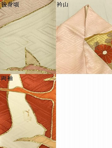平和屋着物●豪華振袖　駒刺繍　扇面花鳥文　金彩　正絹　逸品　AABJ4133fy