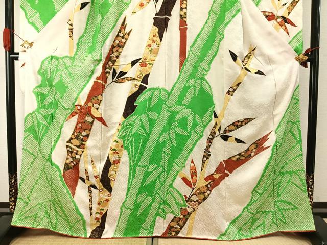 平和屋着物●豪華振袖　駒刺繍　絞り　笹竹花文　金糸　金彩　正絹　逸品　AABJ4134fy
