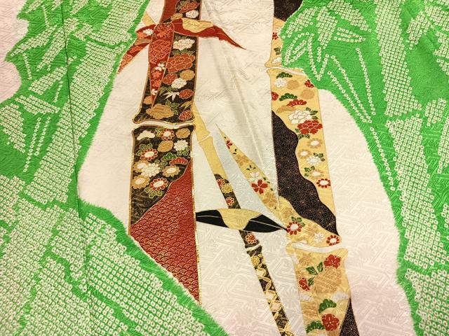 平和屋着物●豪華振袖　駒刺繍　絞り　笹竹花文　金糸　金彩　正絹　逸品　AABJ4134fy