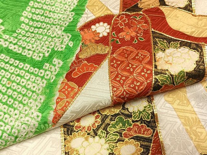 平和屋着物●豪華振袖　駒刺繍　絞り　笹竹花文　金糸　金彩　正絹　逸品　AABJ4134fy