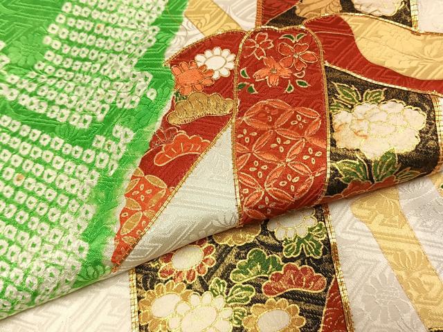 平和屋着物●豪華振袖　駒刺繍　絞り　笹竹花文　金糸　金彩　正絹　逸品　AABJ4134fy
