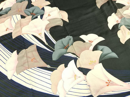 平和屋着物●豪華振袖　草花文　黒地　正絹　逸品　AABJ4135fy
