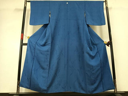 平和屋着物●上質な色無地　束ね熨斗地紋　薄群青色　正絹　逸品　AABJ4136fy