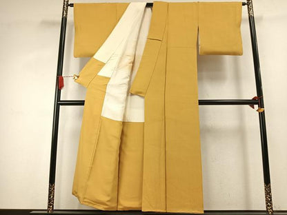 平和屋着物●上質な色無地　幾何学地紋　櫨染色　正絹　逸品　AABJ4137fy