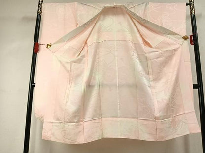 平和屋着物●振袖用長襦袢　無双仕立て　扇面花鼓地紋　暈し染め　半衿刺繍　正絹　逸品　AABJ4138fy