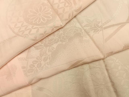 平和屋着物●振袖用長襦袢　無双仕立て　扇面花鼓地紋　暈し染め　半衿刺繍　正絹　逸品　AABJ4138fy
